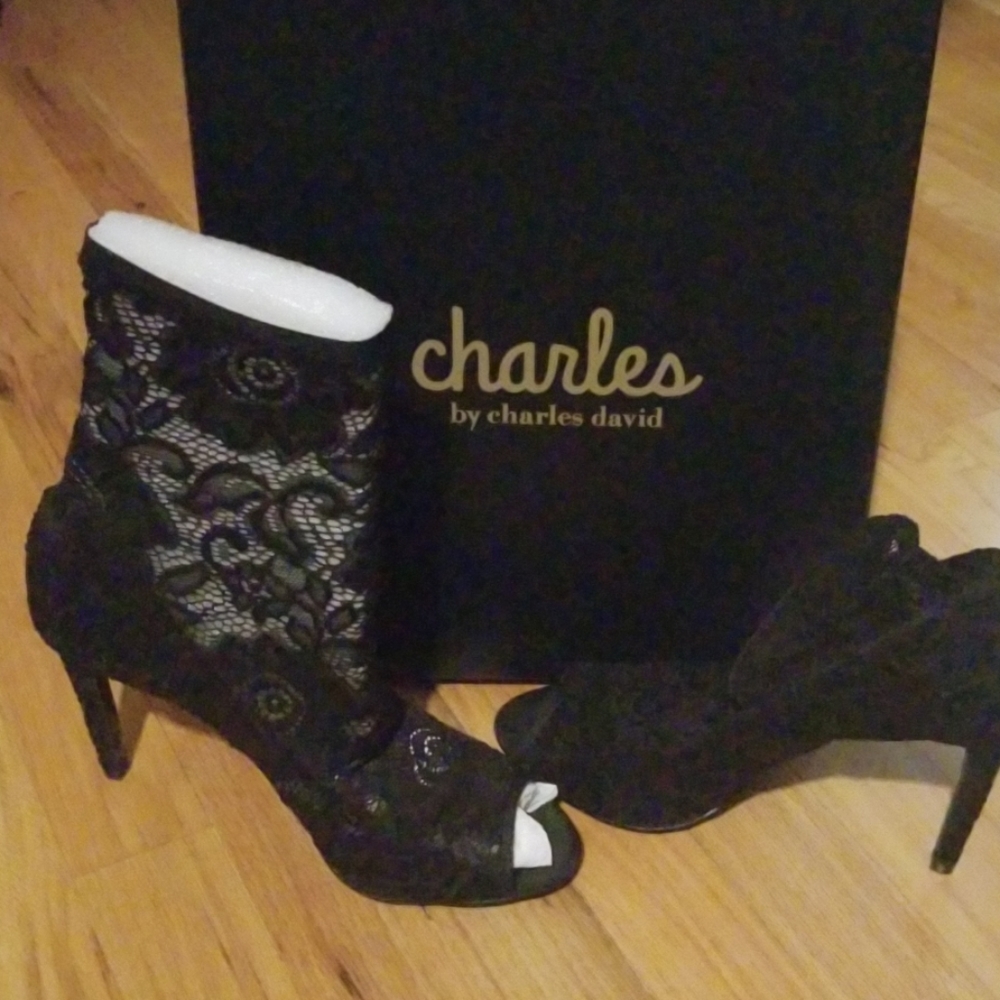 Lace peep-toe booties